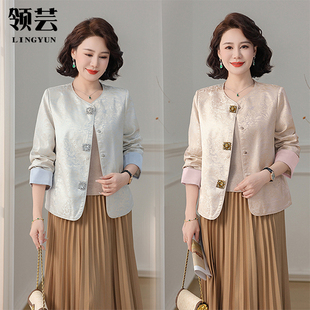 中年妈妈春装双面呢外套洋气高贵40岁50中老年女春秋短款毛呢上衣