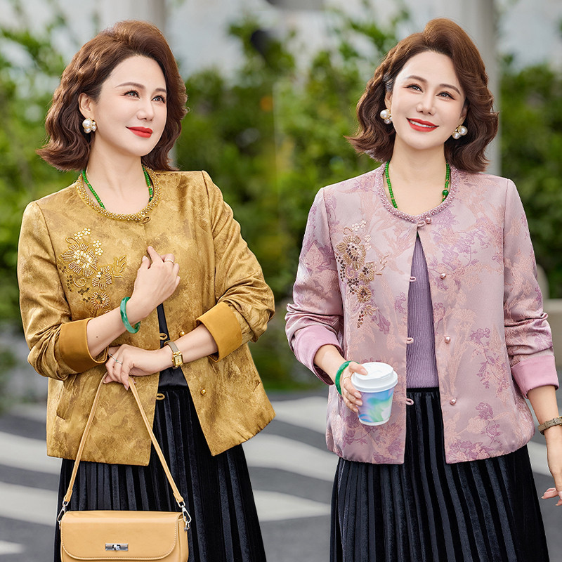 妈妈春装外套新中式国风2026新款中老年女春秋夹克薄款贵夫人上衣