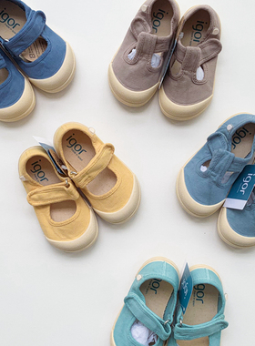 igor婴儿宝宝男女童魔术贴帆布鞋春秋单鞋儿童鞋学步鞋室内小白鞋