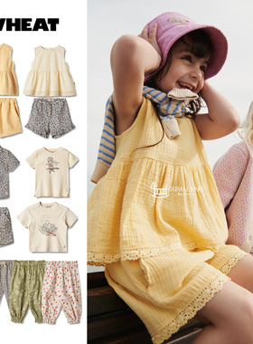 Wheat24夏新款宝宝女小童儿童短袖衬衣T恤上衣裤子短裤薄防蚊裤4Z