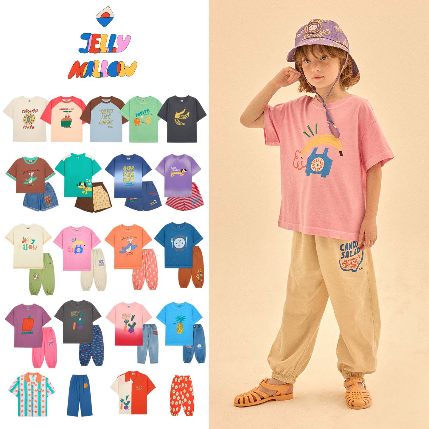 Jellymallow26春夏新款男童女童日常休闲卡通T恤 短裤长裤