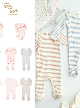 tun tun25秋冬新生婴儿宝宝男女小童长袖侧开连体衣花边包屁衣5Z