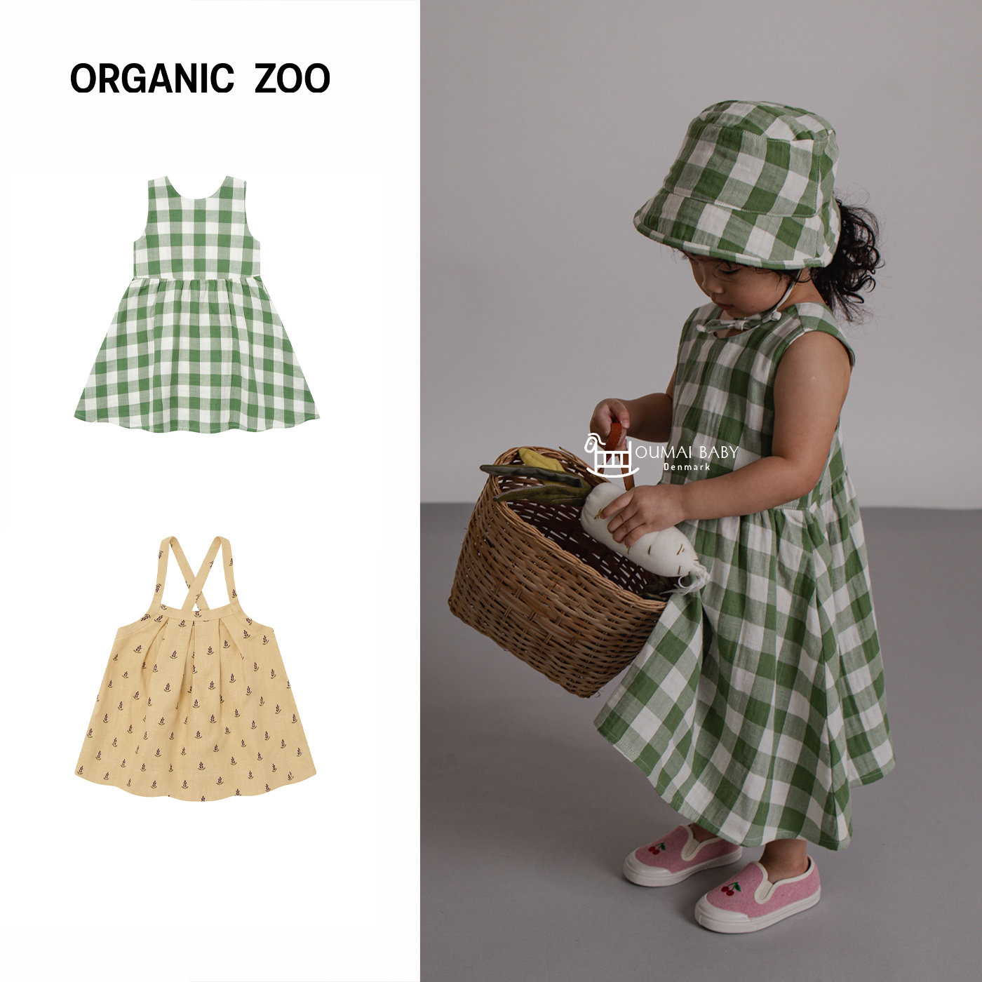 organic zoo26春夏新款女小童宝宝可爱格纹宽松无袖吊带连衣裙子