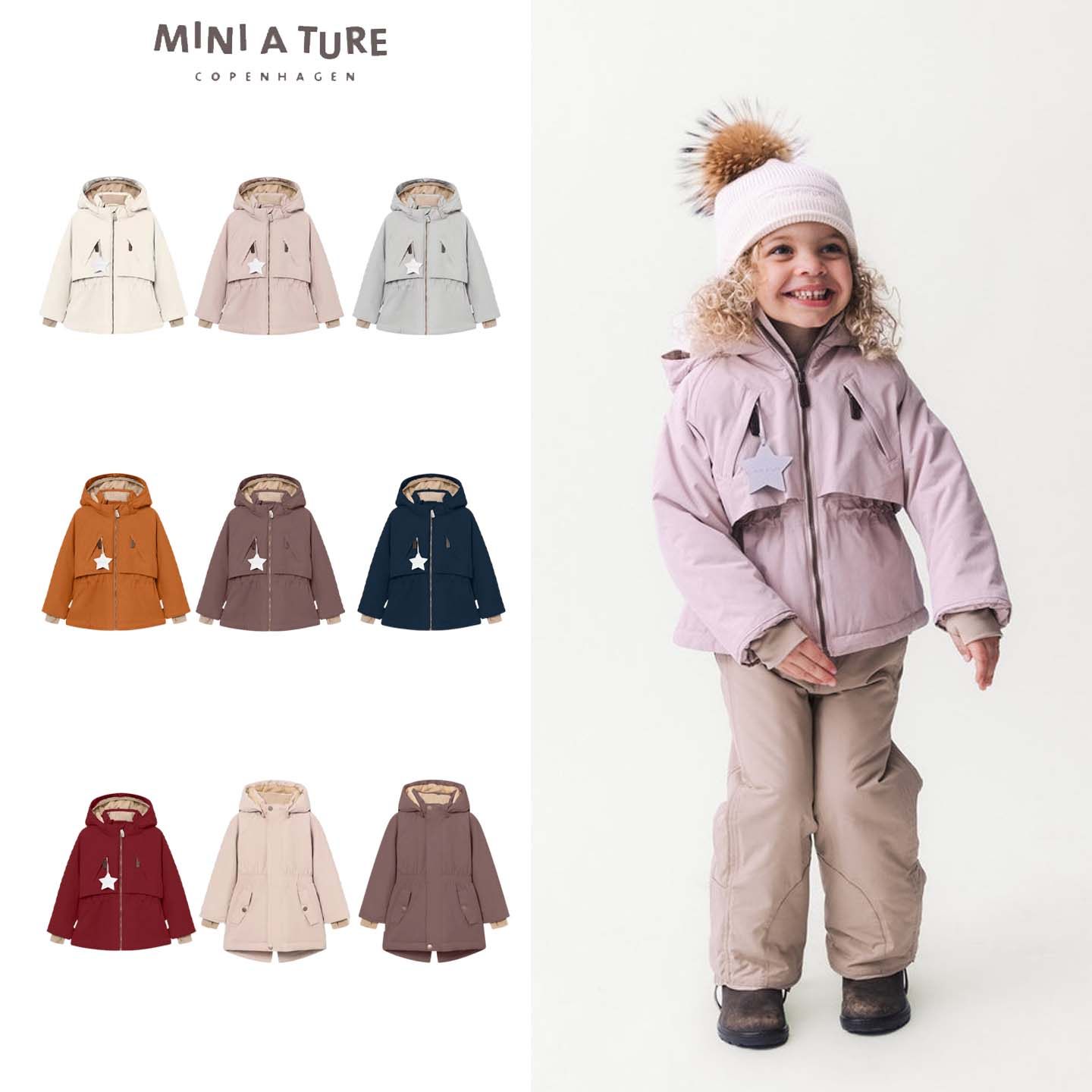 mini a ture25新款收腰款女孩中大儿童冬季厚棉服外套夹克大帽檐