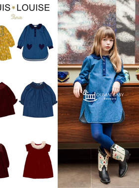 Louis louise24秋冬新款宝宝女孩中小童牛仔裙子长袖丝绒连衣裙5