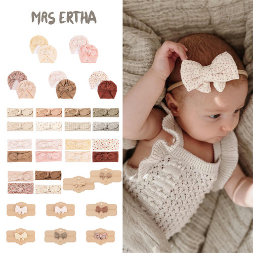 Mrs ertha25秋冬小宝宝儿童蝴蝶结发带 碎花胎帽蝴蝶结发卡