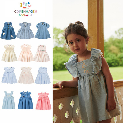 Copenhagen Colors26夏新款宝宝女小童翻领短袖刺绣公主连衣裙子