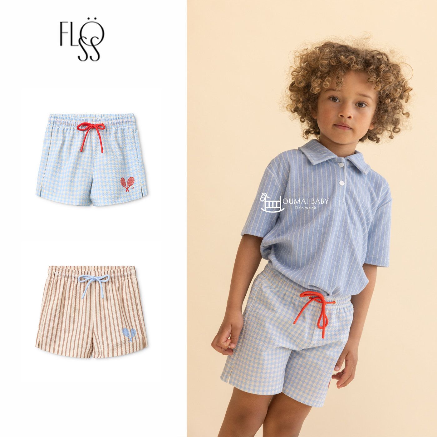 丹麦floess26春夏新款新款宝宝男孩儿童宽松运动休闲沙滩速干短裤