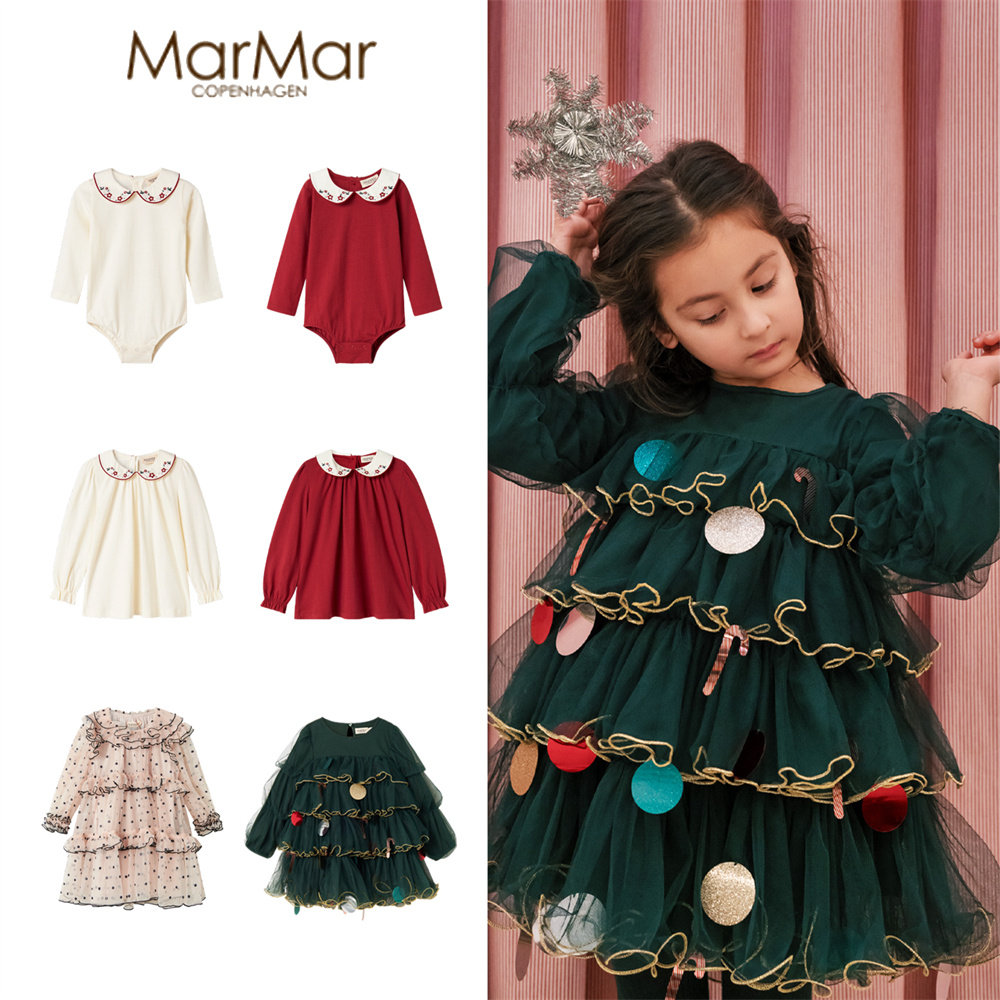 Marmar25秋冬圣诞新款小宝宝女童日常花边连衣裙纯色衬衣包屁衣7