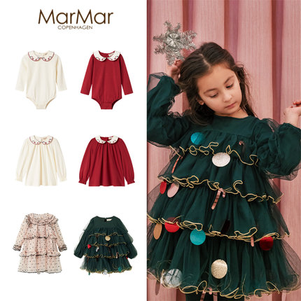 Marmar25秋冬圣诞新款小宝宝女童日常花边连衣裙纯色衬衣包屁衣7