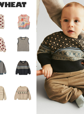 Wheat25秋冬新款宝宝男女小儿童针织马甲背心提花保暖毛衣开衫5Z