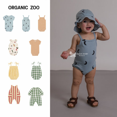 organic zoo26春夏款新生婴儿宝宝男女小童短袖吊带包屁衣连体衣