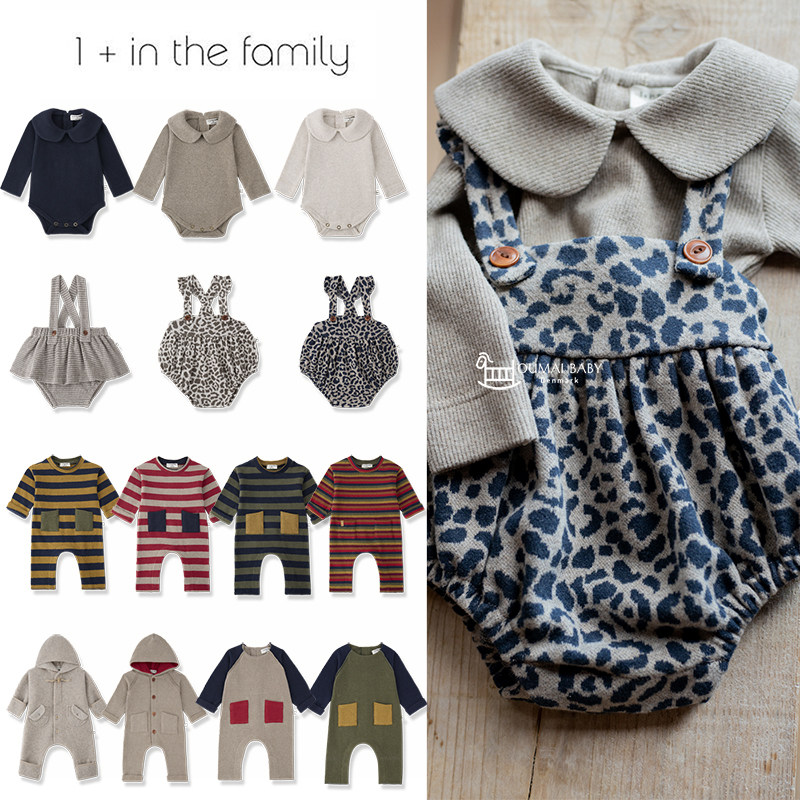 1+in the family26秋冬新款宝宝包屁衣儿童拼色时尚连体裤