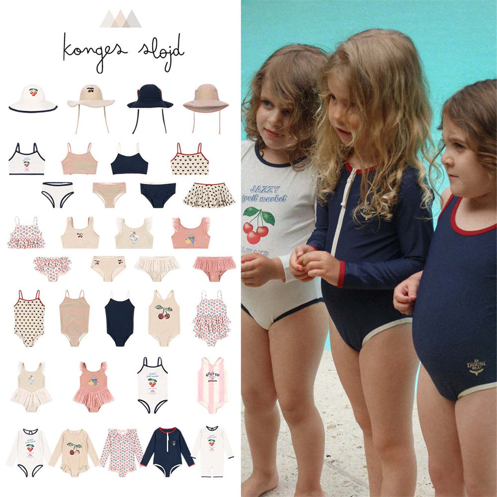 Konges slojd26春夏新款宝宝女孩中小童卡通连体分体泳衣防晒帽子