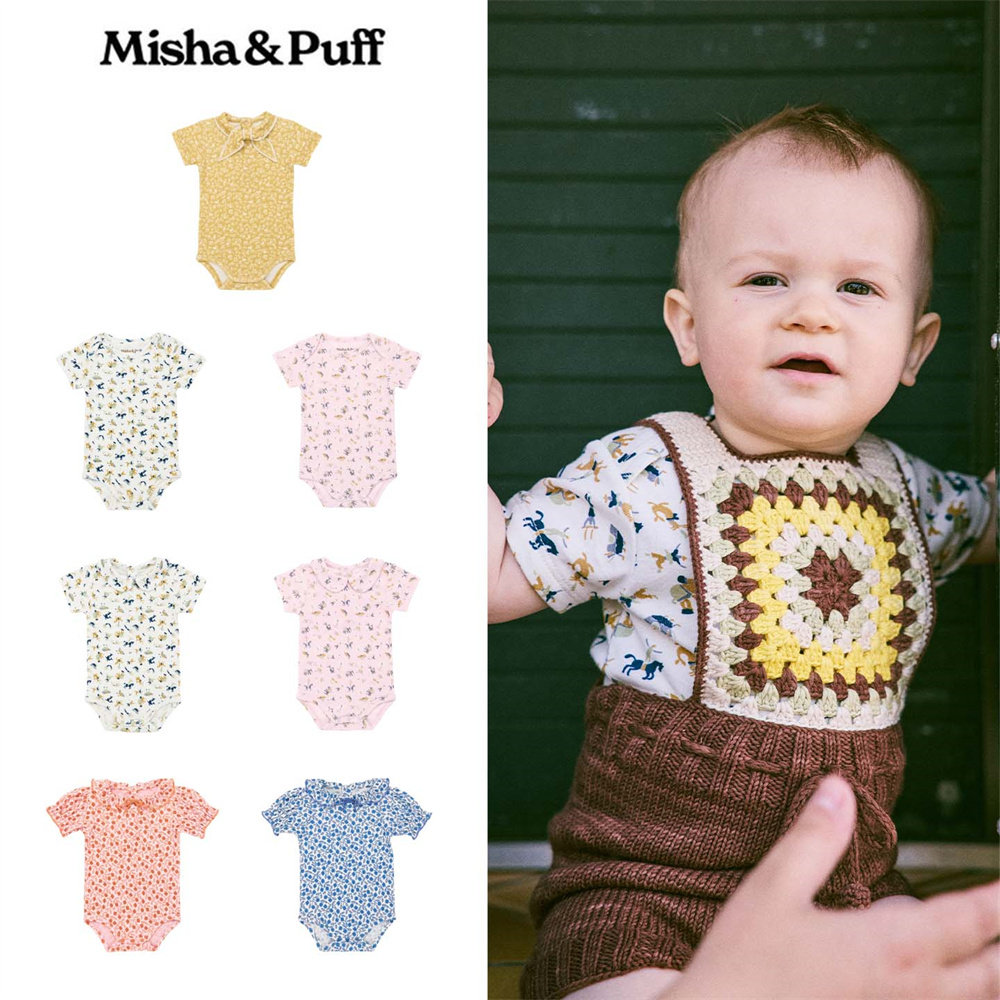 Misha Puff26春夏新款婴儿宝宝男女小童碎花短袖包屁衣连体衣