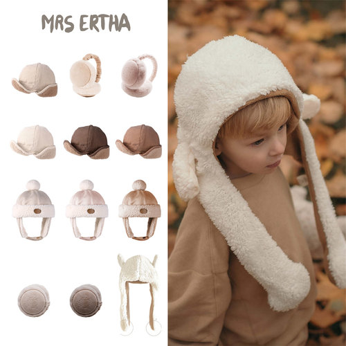 Mrs ertha25秋冬新款男童女童日常保暖纯色护耳帽子耳捂