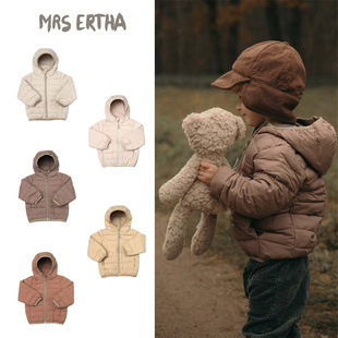 Mrs ertha25秋冬款宝宝男女小童纯色连帽拉链薄羽绒棉服外套夹克