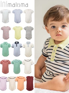 minimalisma25春夏款婴儿宝宝男女小童真丝短袖翻领包屁衣哈衣5Z