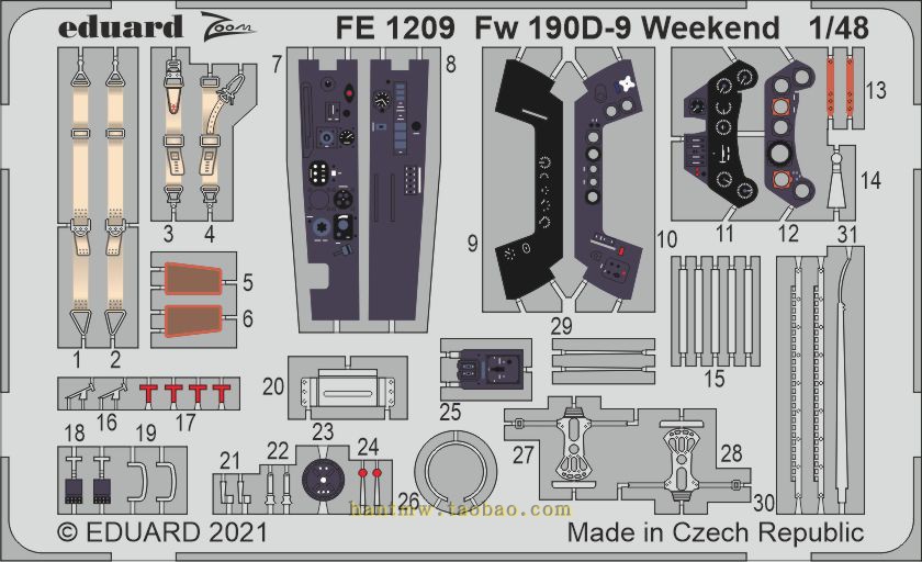 牛魔王FE1209 Fw 190D-9战斗机1/48模型彩色座舱蚀刻片配牛魔王 玩具/童车/益智/积木/模型 飞机模型 原图主图