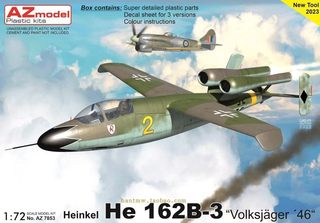 AZMO78053二战德国亨克尔He 162B-3战斗机1/72塑料拼装飞机模型