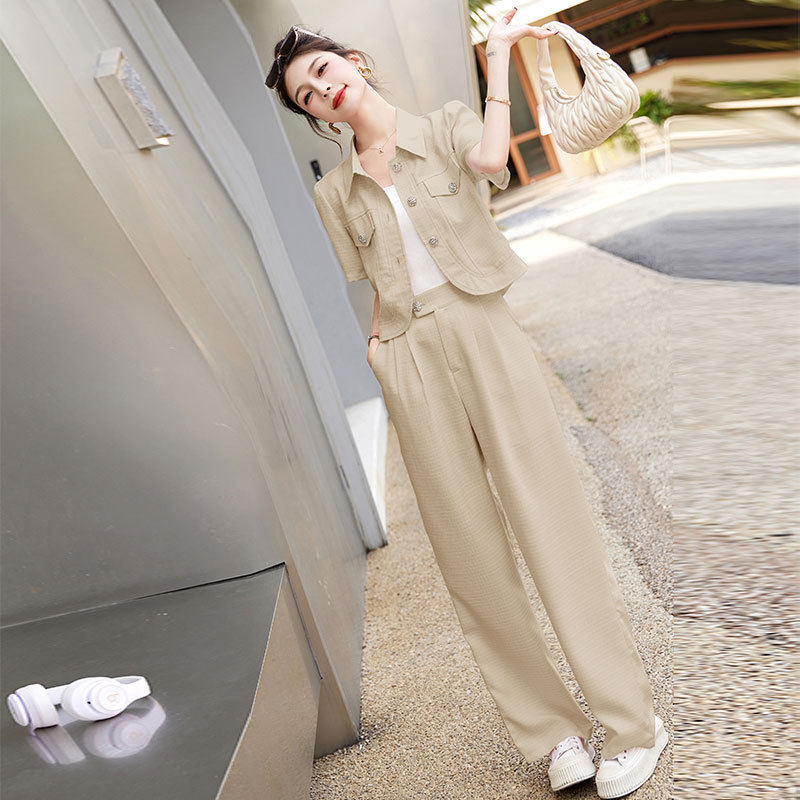 现货夏季小香风套装女2024新款轻熟御姐范宽松直筒阔腿裤两件套,女装/女士精品,时尚套装,淘宝优惠券,粉丝福利购,淘宝优惠卷