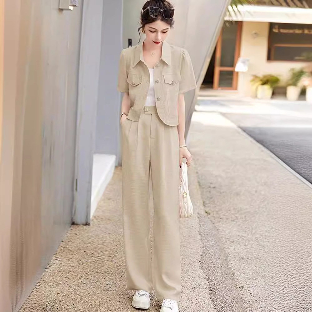 夏季套装女轻熟小香风御姐范小西装阔腿裤两件套宽松直筒裤套装,女装/女士精品,时尚套装,淘宝优惠券,粉丝福利购,淘宝优惠卷