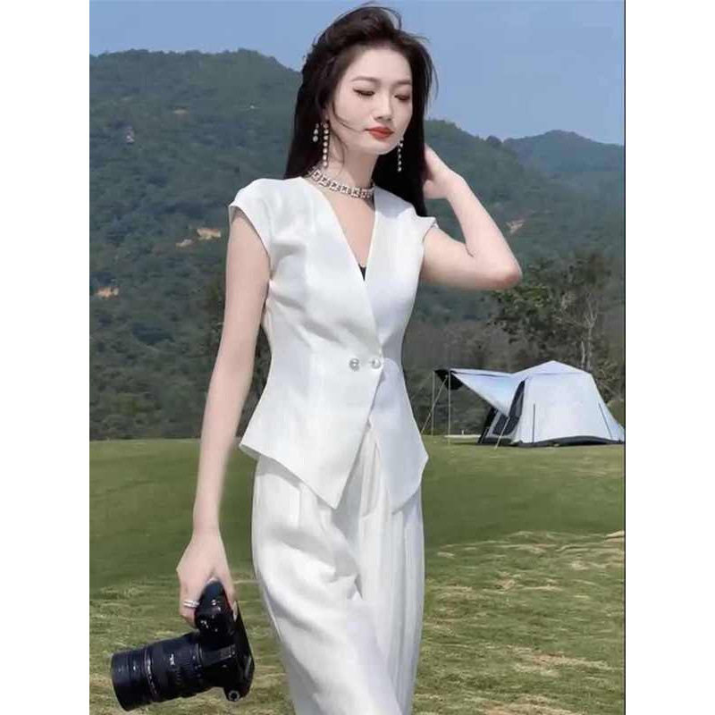 2025夏季网红新款时尚套装女气质V领职业通勤西服马甲+显瘦阔腿裤,女装/女士精品,时尚套装,淘宝优惠券,粉丝福利购,淘宝优惠卷