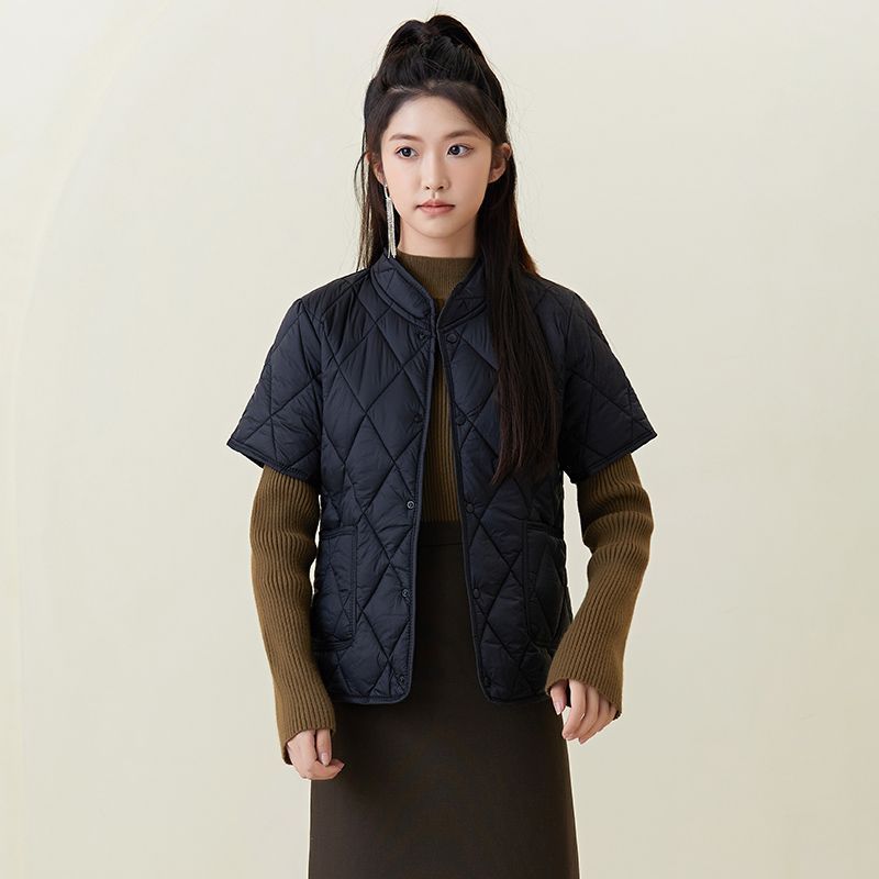 整张棉大码300斤棉衣女轻薄小棉袄秋冬叠穿保暖短袖棉马甲外套ins