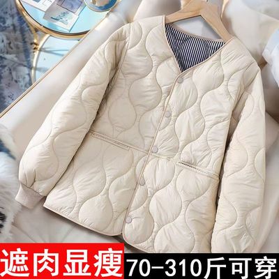 可机洗新年大码300斤秋冬季棉衣棉服叠穿宽松新款棉袄女轻薄外套