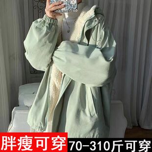 大码300斤2024冬季新款日系学生羊羔毛棉服棉袄外套女ins韩版宽松
