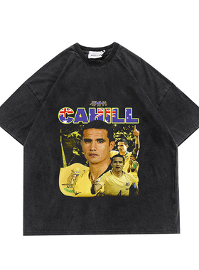 蒂姆卡希尔Tim Cahill圆领T恤重磅复古水洗做旧短袖休闲宽松纯棉