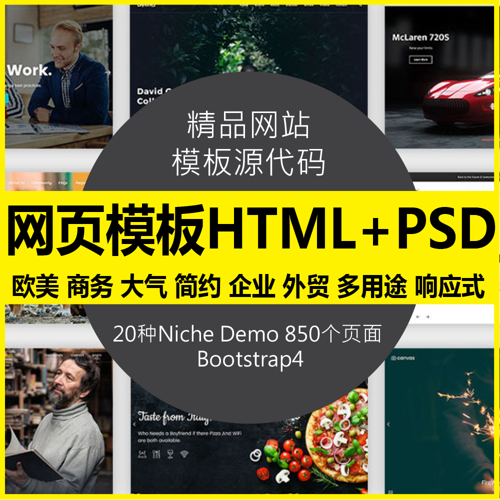 欧美商务大气简约企业外贸电商响应式网页网站模板源代码HTML+PSD