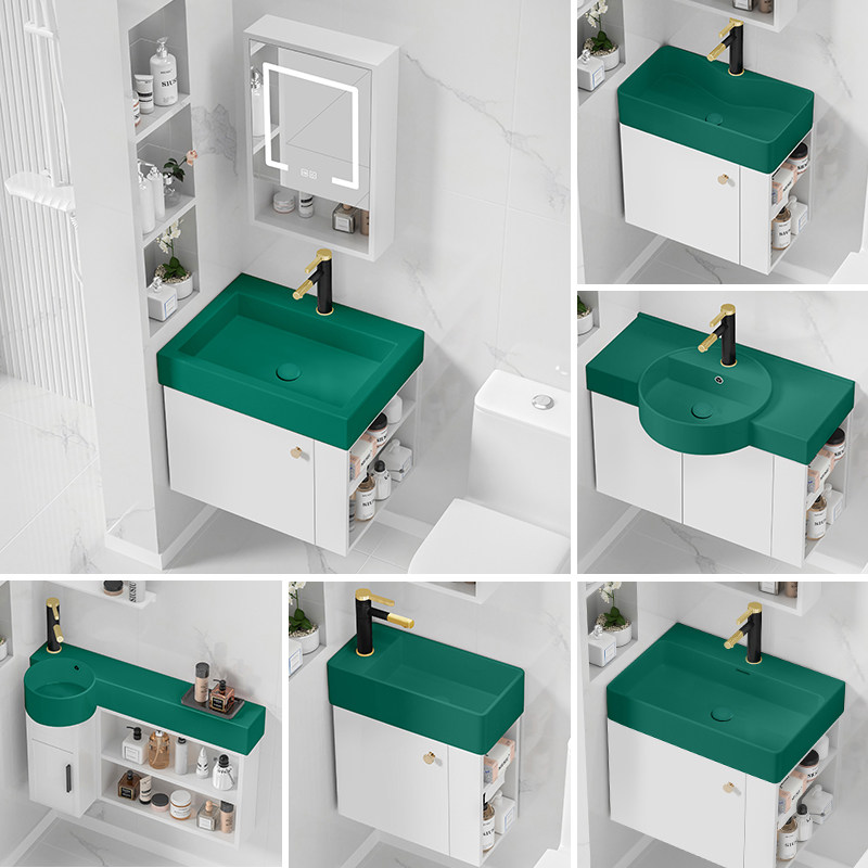 挂墙式实木浴室柜墨绿色洗漱台面盆迷你洗手池洗面盆洗手盆洗脸槽