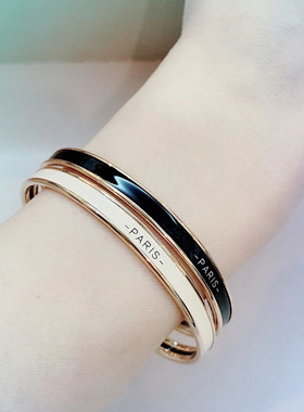 欧美轻奢女黄铜镀金珐琅手镯字母