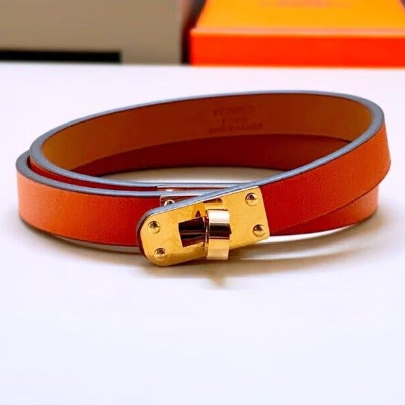 欧美轻奢真皮手链扣头层牛皮双圈女百搭手环流行手带装饰手镯配饰