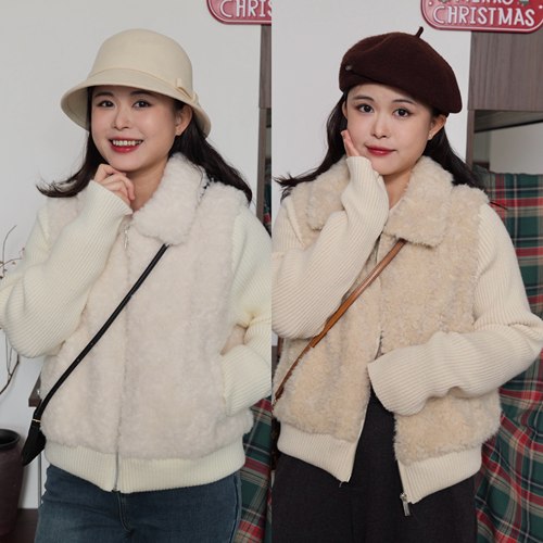 假两件拼接羊羔绒马甲针织毛衣