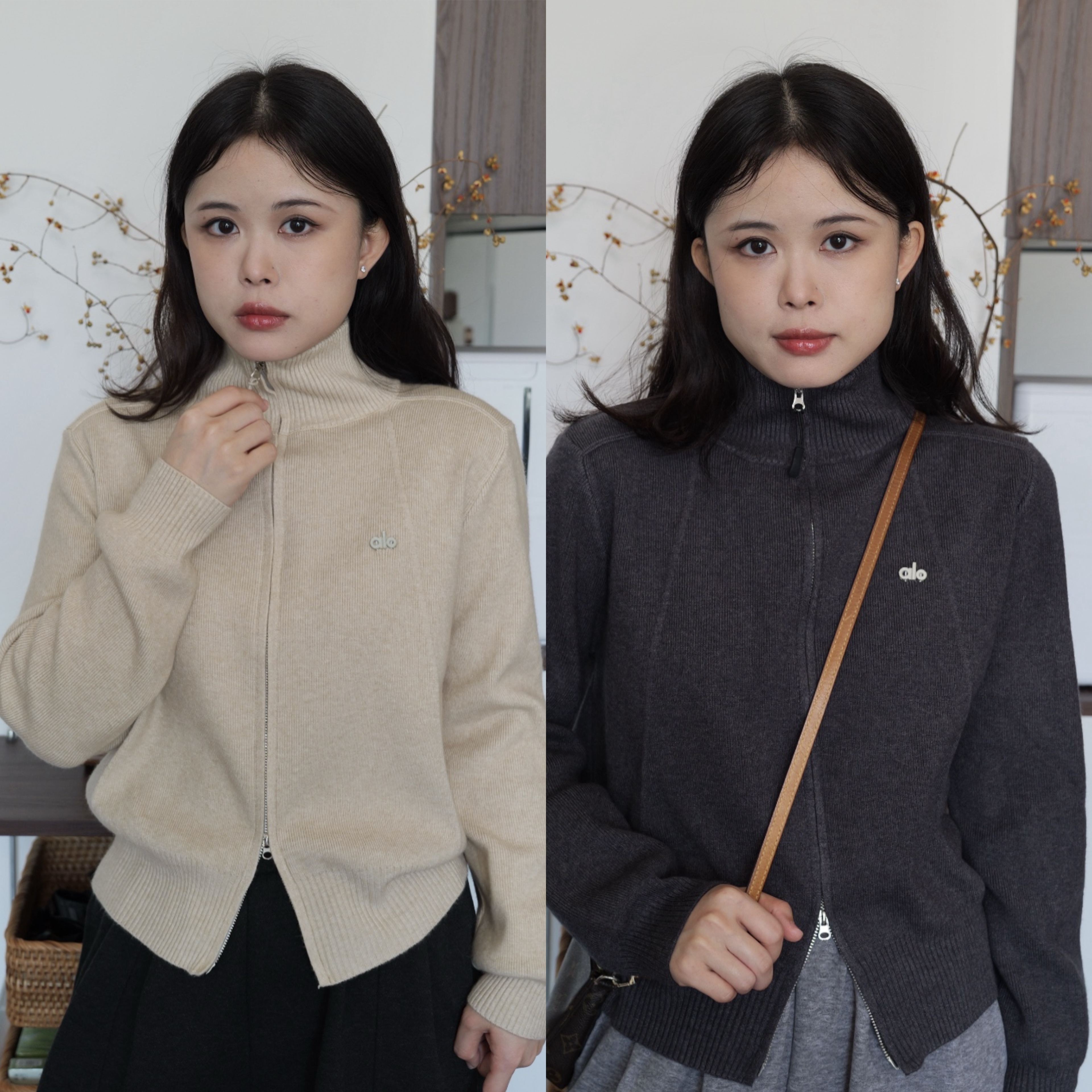 双头拉链高领毛衣开衫女多穿法