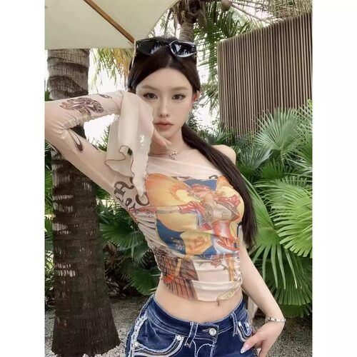 2025新款纯欲风辣妹性感露肩T恤