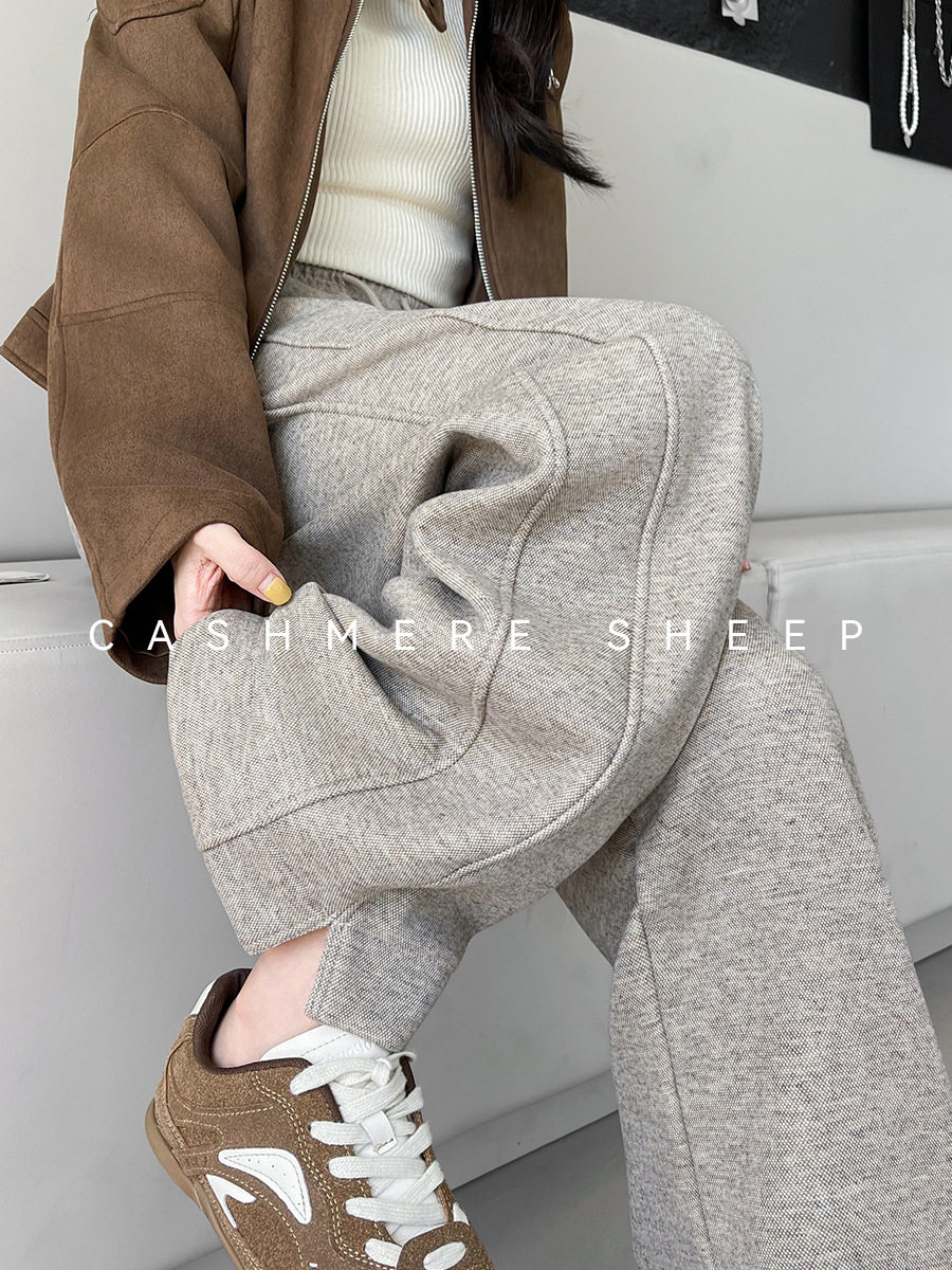 加厚羊绒裤宽松显瘦开叉阔腿裤2025新款秋冬设计感加长休闲裤,女装/女士精品,卫裤,淘宝优惠券,粉丝福利购,淘宝优惠卷