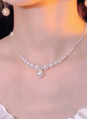 镀金碎银子珍珠项链气质锁骨链女