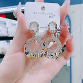 高级感满钻圆圈耳环女2020新款 潮韩国气质网红纯银针个性 夸张耳饰