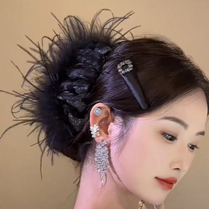 满天星云朵泡泡抓夹黑羽毛发夹