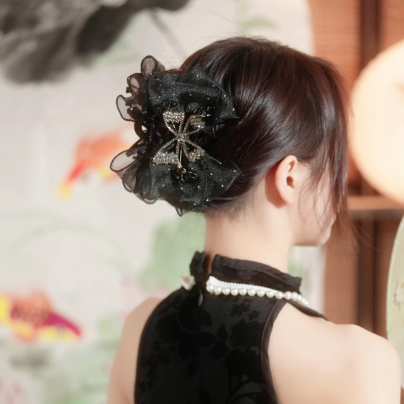 日韩布艺双面蝴蝶结抓夹发饰气质