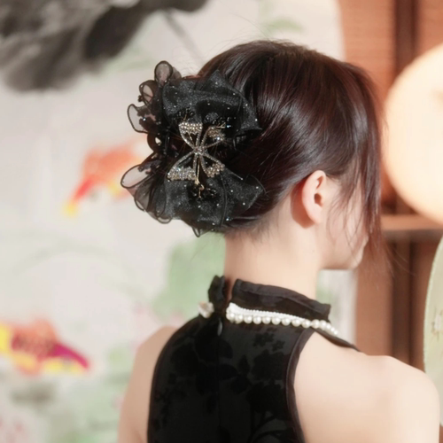 双面蝴蝶结抓夹网纱日韩发饰气质