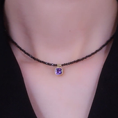 小众设计感紫色方糖黑水晶项链洋气锁骨链2023年网红爆款 颈链配饰