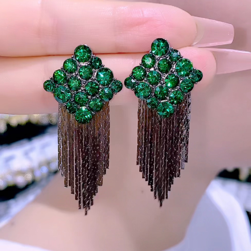 卡拉复古水钻菱形流苏耳环女