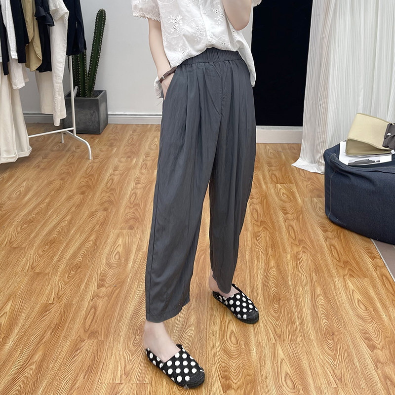 夏装薄款凉爽垂坠感冰丝休闲裤女九分裤复古高腰宽松哈伦裤天丝裤