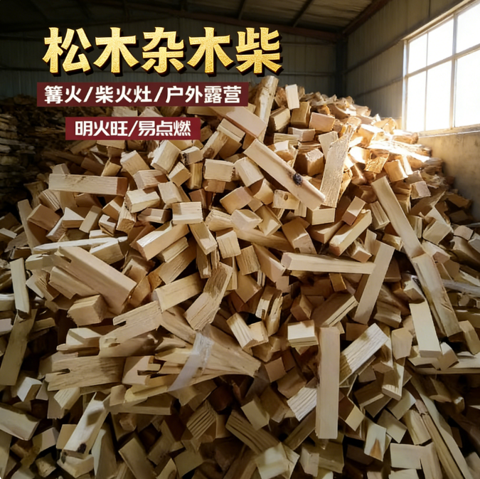 松木杂木柴烧烤炭户外露营明火旺易点燃家用木质炭木块实木方形木