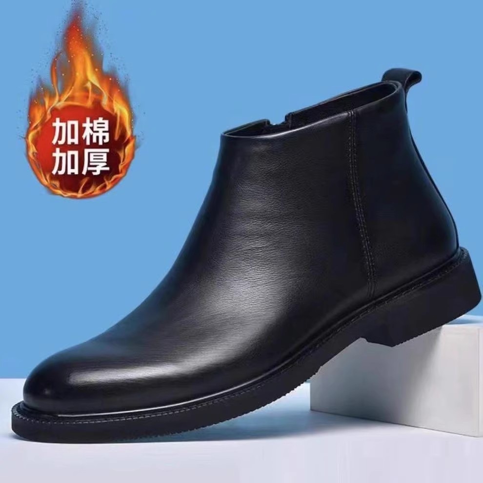 浙江皮鞋居茹单棉可选秋冬加绒保暖真皮马丁靴商务休闲切尔西靴子