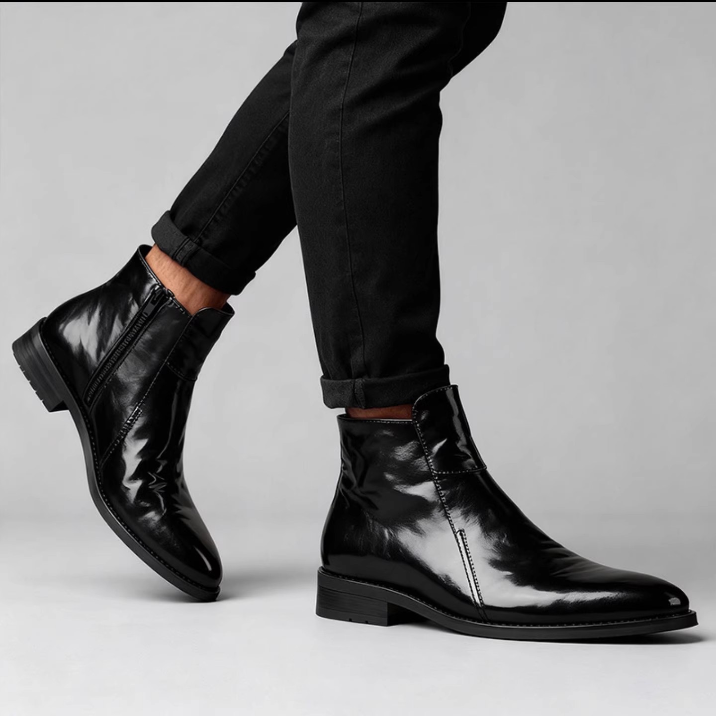 陆海丰轻奢鞋服店男鞋男士切尔西靴复古英伦尖头高帮皮靴休闲皮鞋